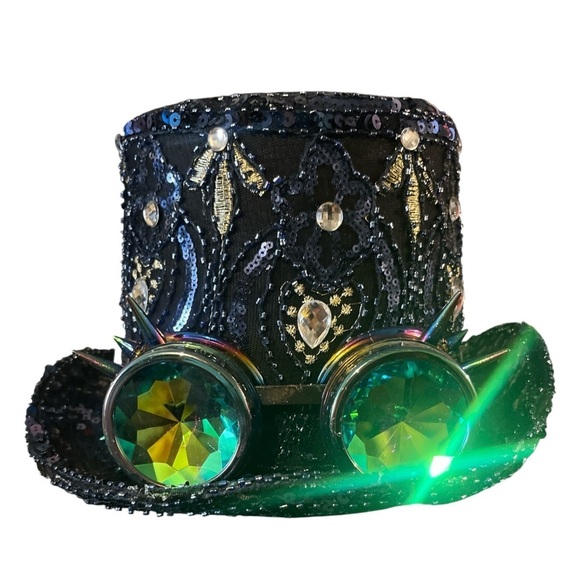 KBW Global Other - Burning Man Sequin Steampunk Top Hat with Removable Goggles